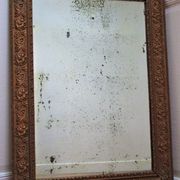Mirror stitched golden stucco wood decorated with 19th century flowers 88 cm x 63 cm