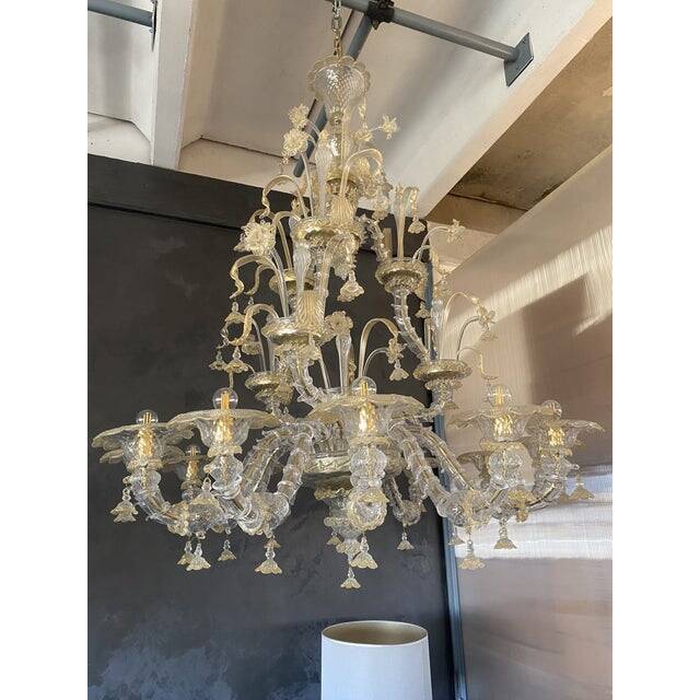 Contemporary Floral Venetian "Ca Rezzonico" Gold Murano Glass Chandelier