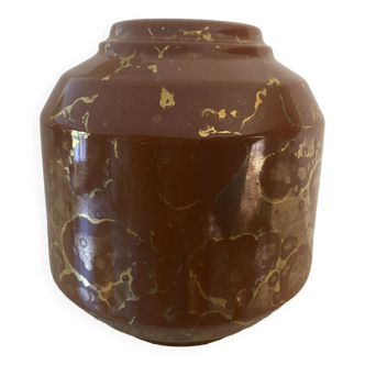 Brown ceramic vase with gilding by Lucien Brisdoux