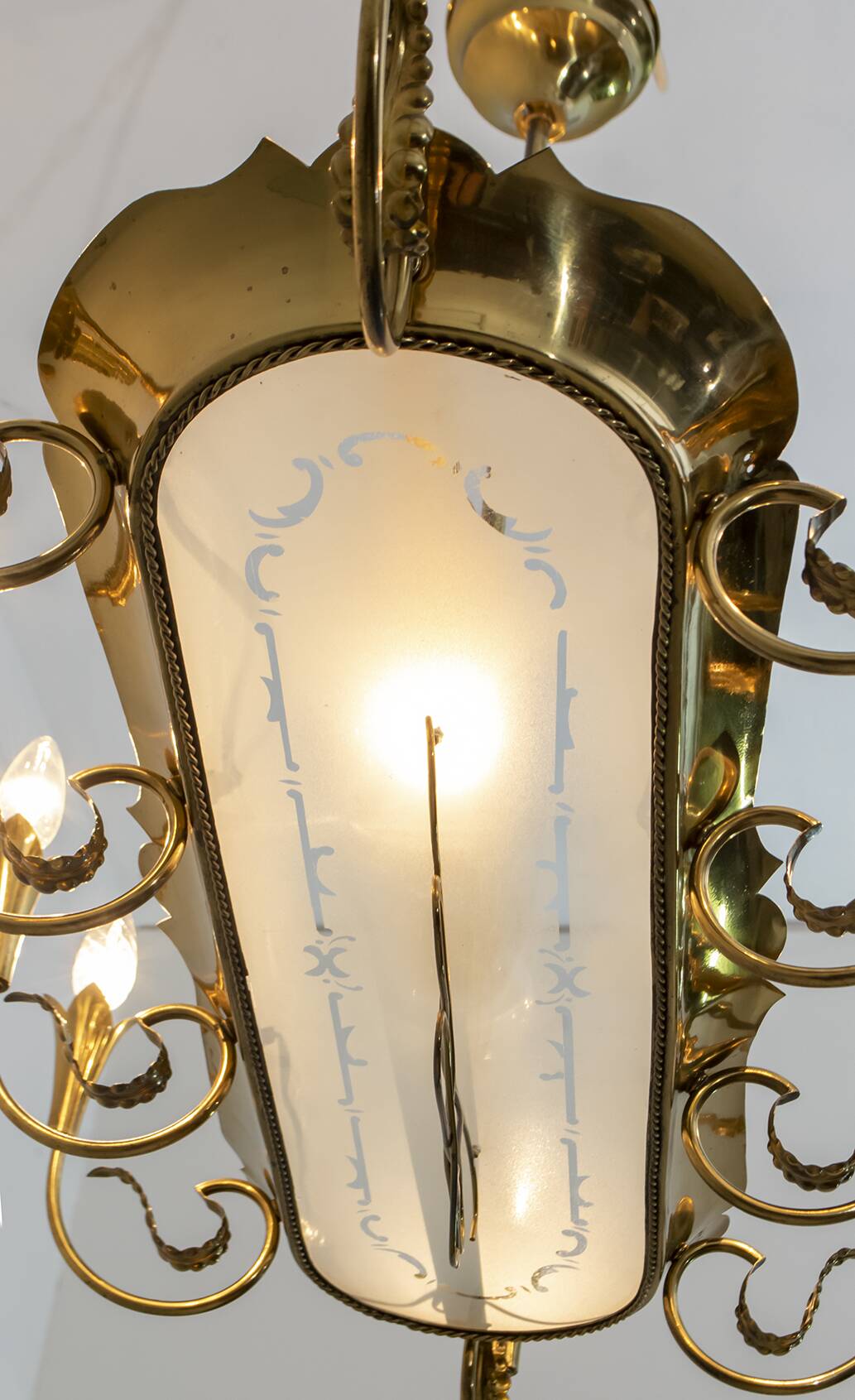 After Pietro Chiesa Italian Brass 12 Lights Candelier Fontana Arte