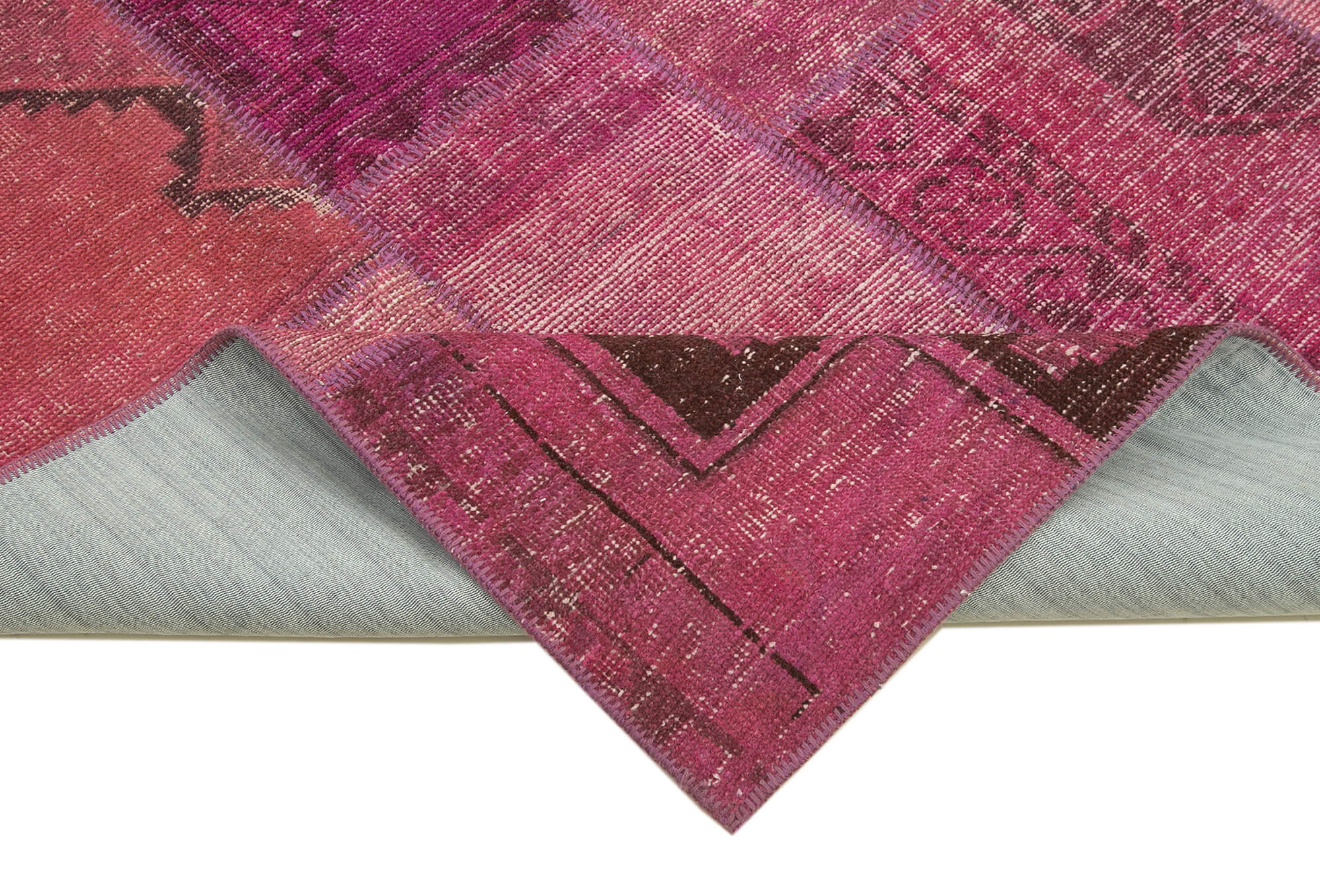 Handwoven oriental overdyed 196 cm x 299 cm pink patchwork carpet