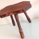 Vintage brutalist wooden tripod stool from the 60s and 70s