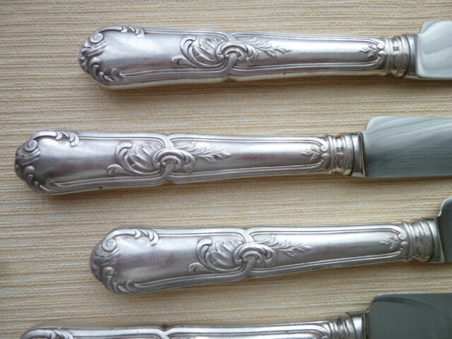 Set of 10 table knives in silver metal Louis XV style