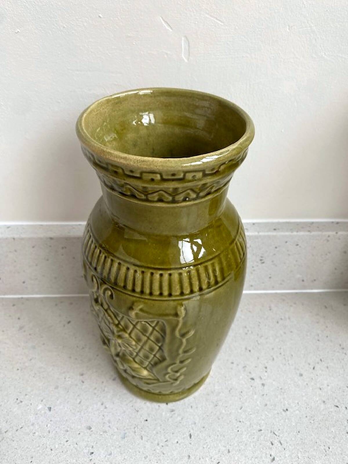 Vintage olive green glazed ceramic vase
