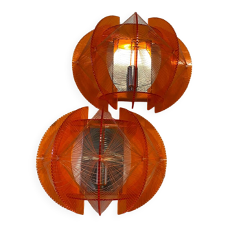 Pair of orange Muno wall lights