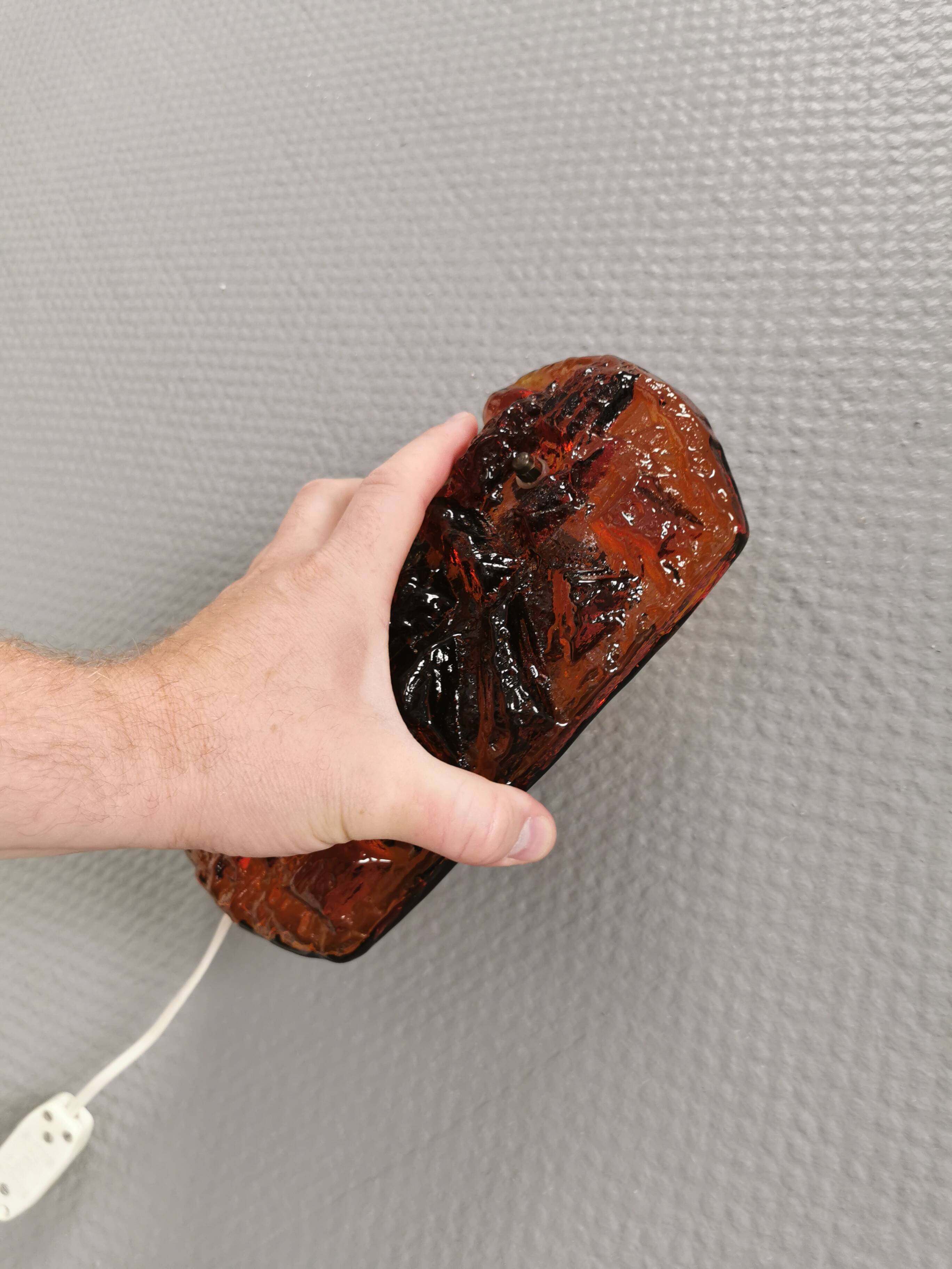 A set of wall lamps in amber-colored glass from Danish Vitrika, 1970s