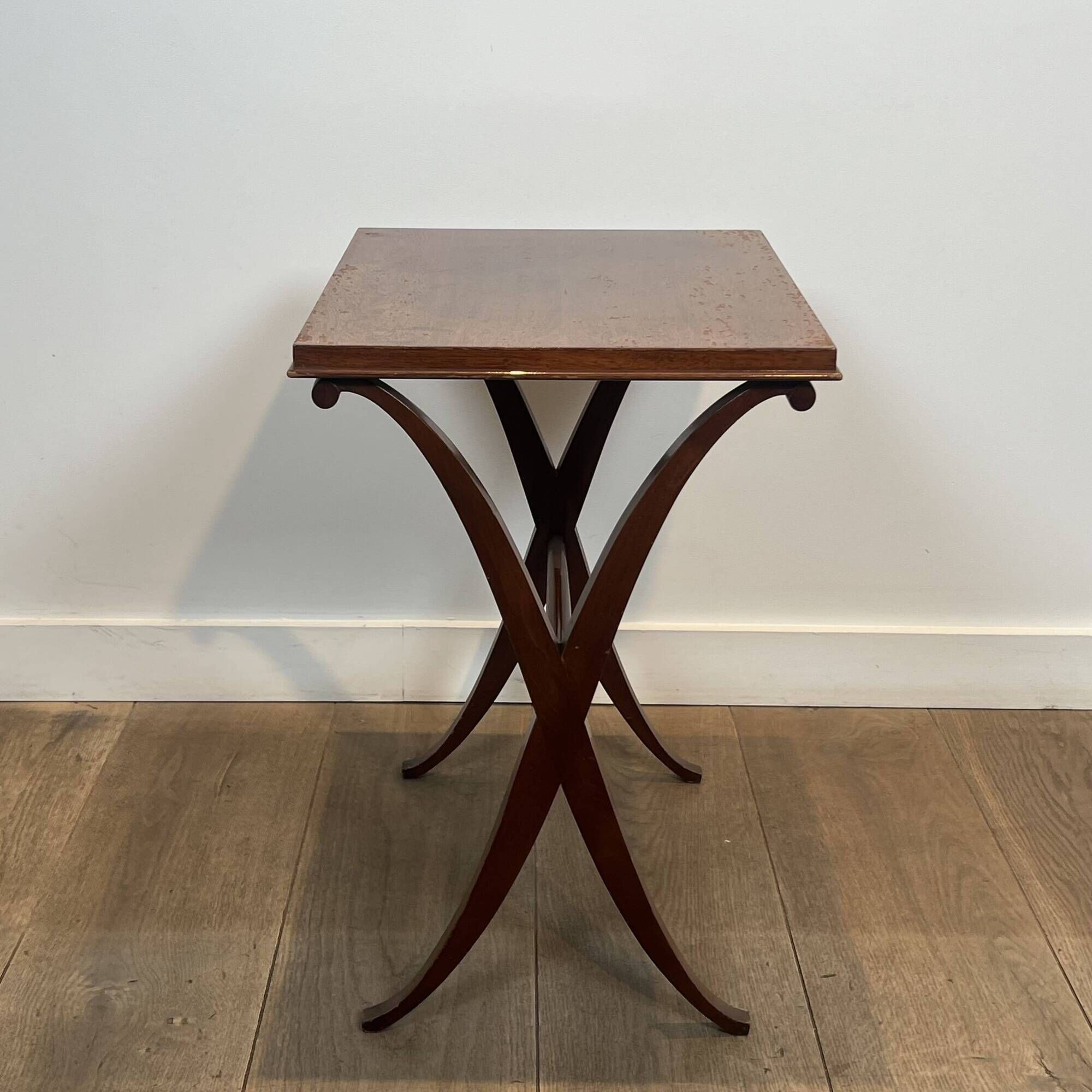 Pair of Mahogany Side Tables with X-shaped Legs. French Work. Circa.
