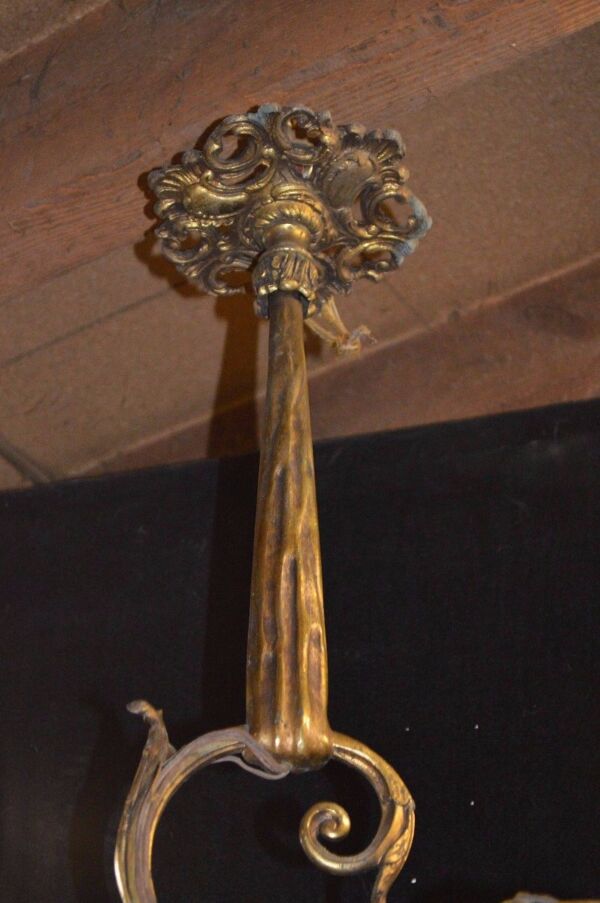 Ancien lustre en bronze / 3 tulipes signées negra