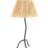 Metal tripod lamp with raffia lampshade, 1980s