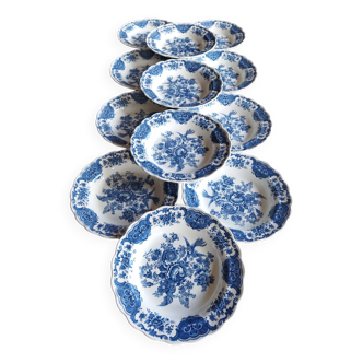 12 assiettes creuses anglaises Ridgway "Windsor" bleu