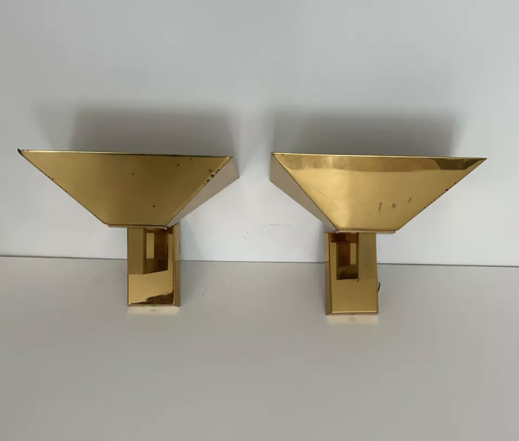 Pair of solid brass vintage wall lamp, Germany 1980