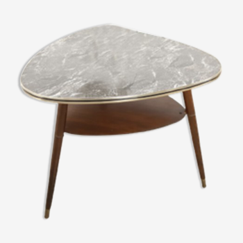 Vintage veneer table with brass and marble formica top