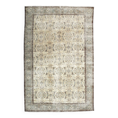 7x10 Turkish Cream Brown Bordered Vintage Rug, 207x316Cm