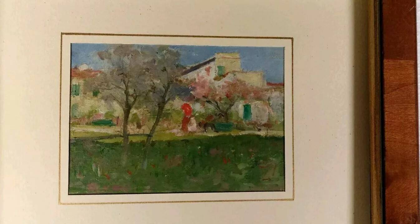 Peinture à l'huile de paysage sur tablette Début des années 1900 Italie