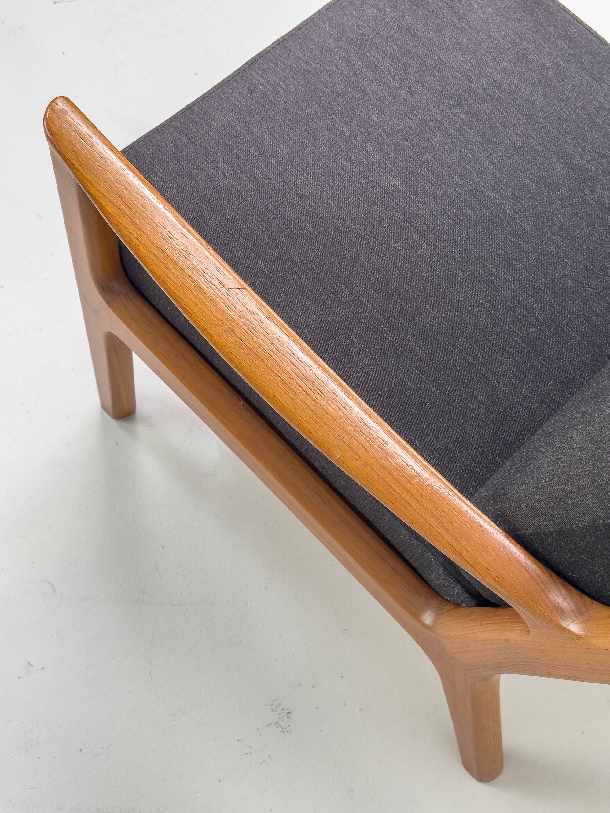 Senator Lounge Chair and Ottoman in Teak and Wool by Ole Wanscher for P. Je