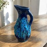 Vintage Vallauris pitcher vase in deep blue glazed ceramic, art piece