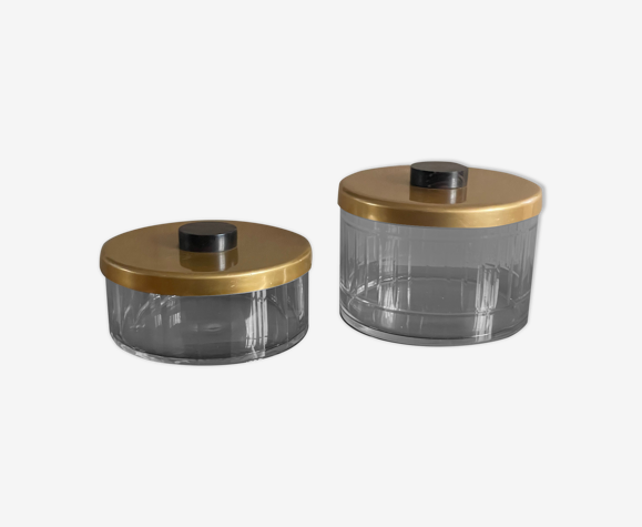 Lot de deux boîtes verre couvercle doré