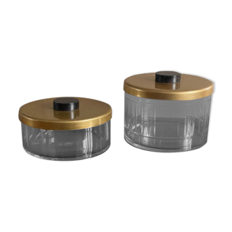 Set of two glass boxes golden lid