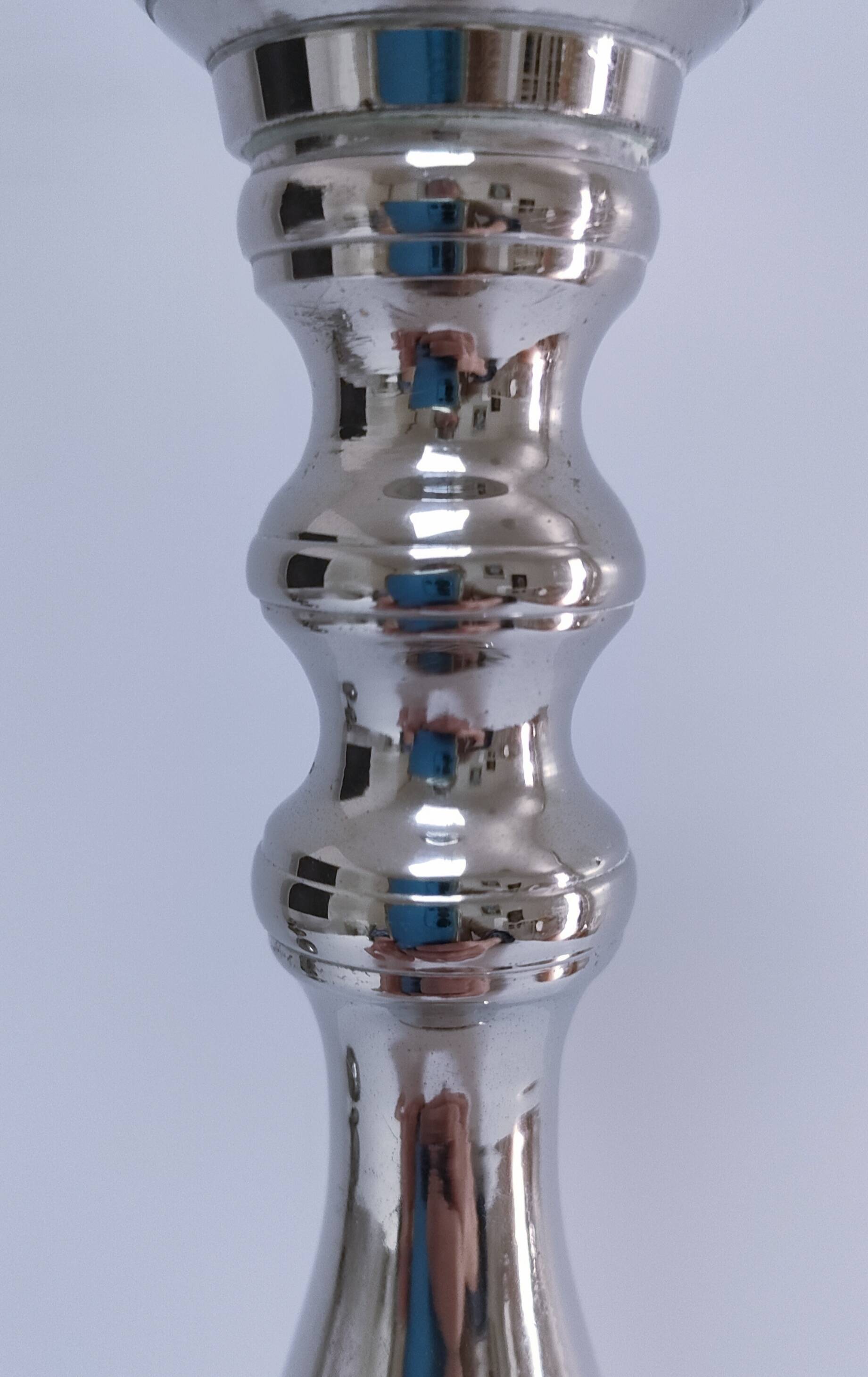 Three vintage metal chrome glass candlesticks