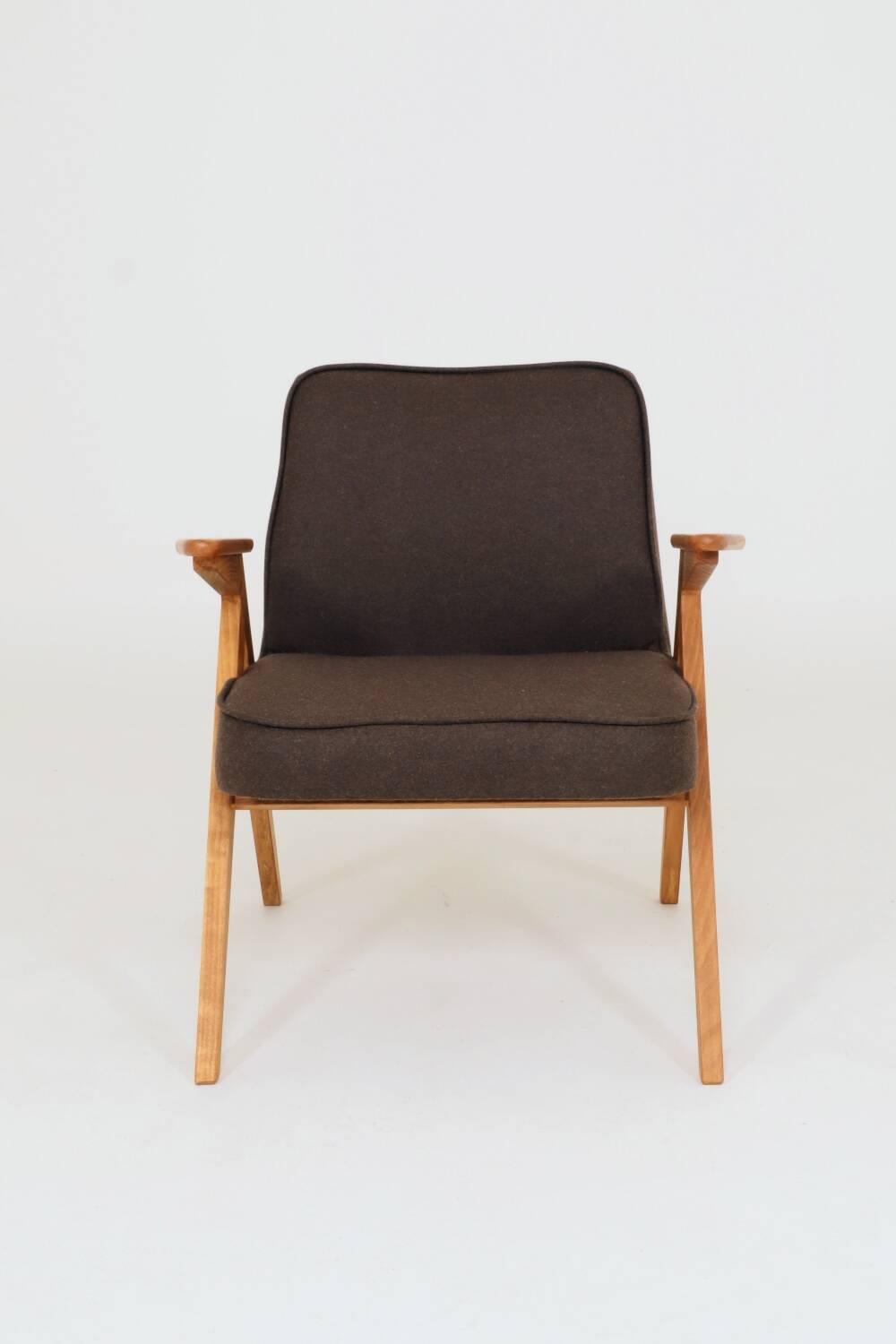 Vintage Lounge Chair Dark Cacao Wool Upholstery