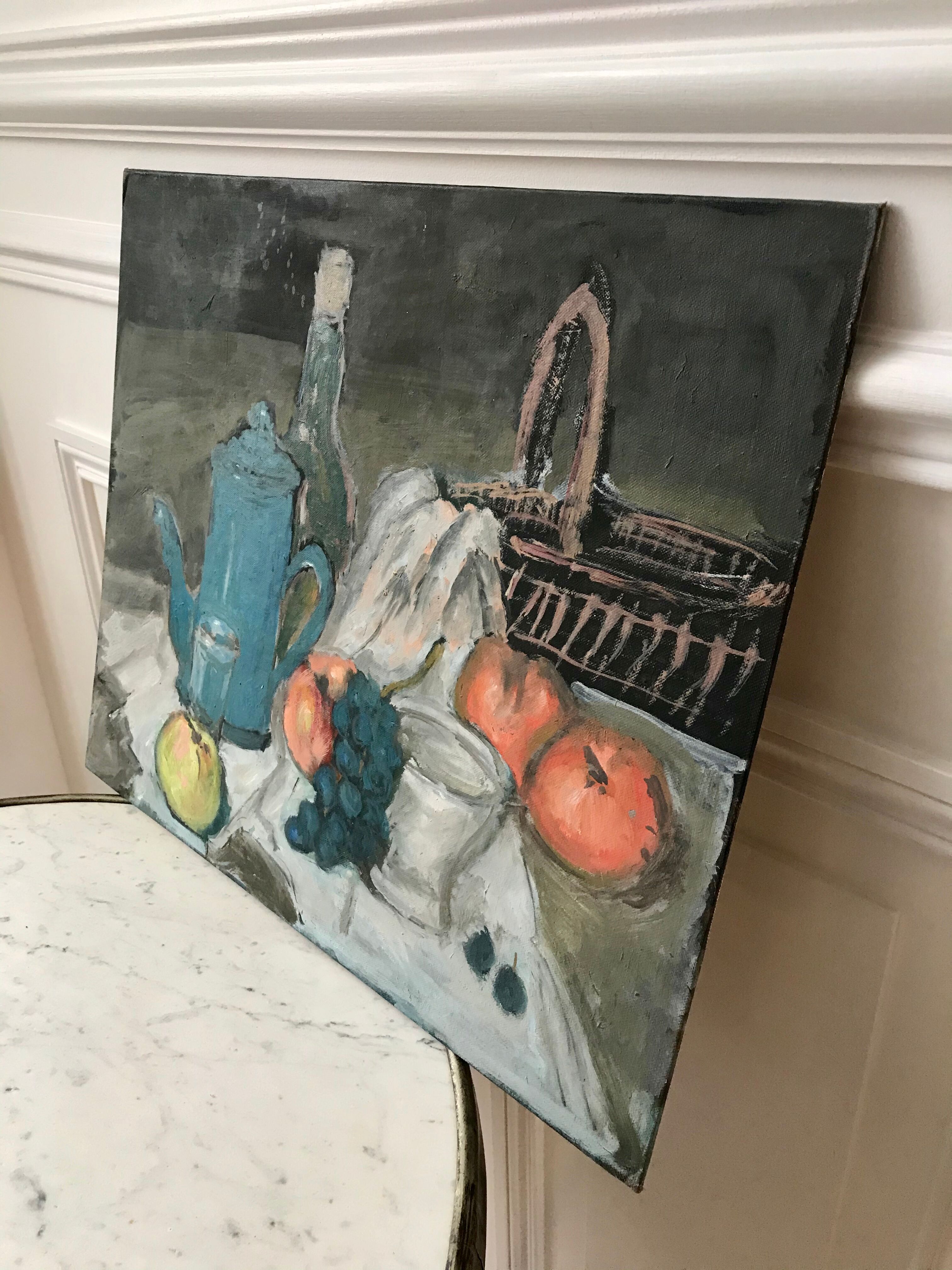 Oil painting on cardboard still life signed vintage