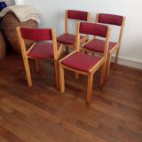 Série de 4 chaises années 60 bois blond et skaï
