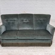 1960s, 3-seater Danish sofa, green furniture velour.
