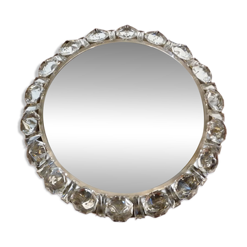 Miroir en verre cristal rond illuminé de Palwa, Allemagne de l'Ouest, années 1950.
