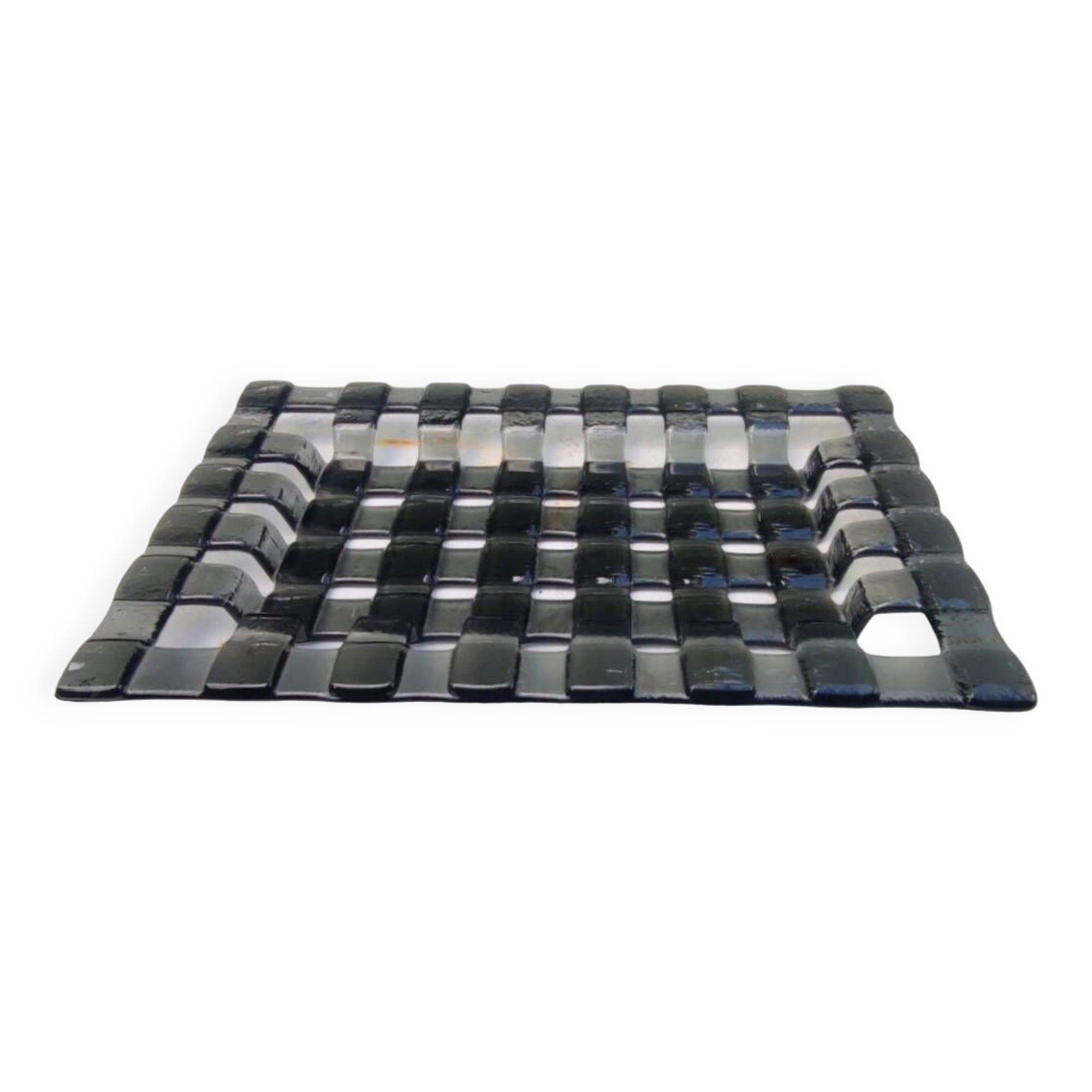 Old flat tray centerpiece design/smoked glass