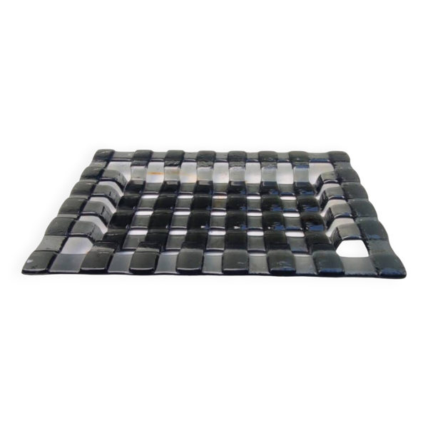 Ancien plateau, centre de table en verre fumé