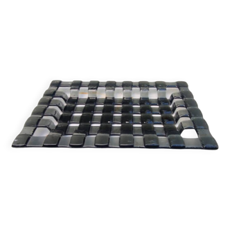 Ancien plateau, centre de table en verre fumé