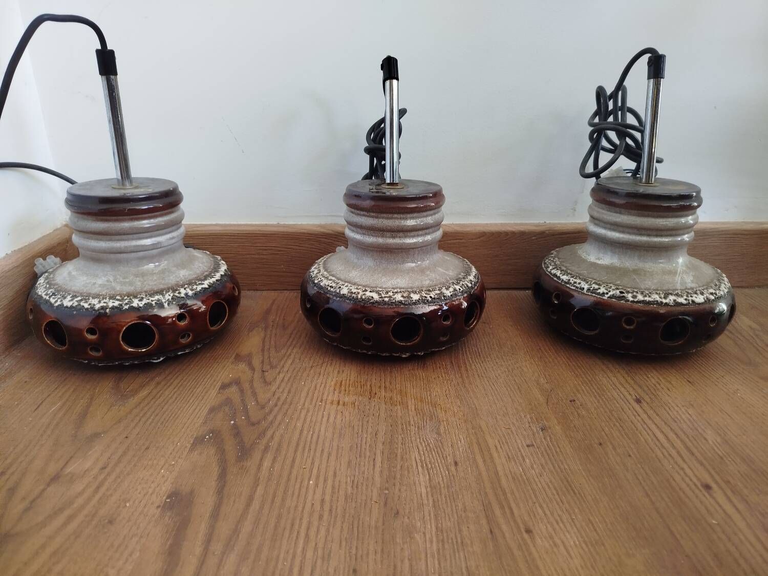Trio of ceramic pendant lights, 1970s