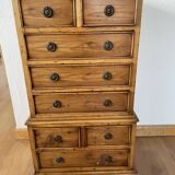 Chiffonnier vintage en bois massif, 8 tiroirs