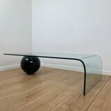 Coffee table in curved glass and black marble sphere, Giorgio Cattelan for Cattelan, 1980