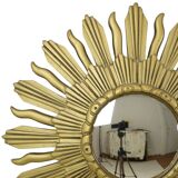 Miroir Soleil Vintage Miroir Sunburst Convexe Résine Dorée 48cm