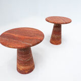 Pair of Contemporary Italian Red Travertine Side Tables