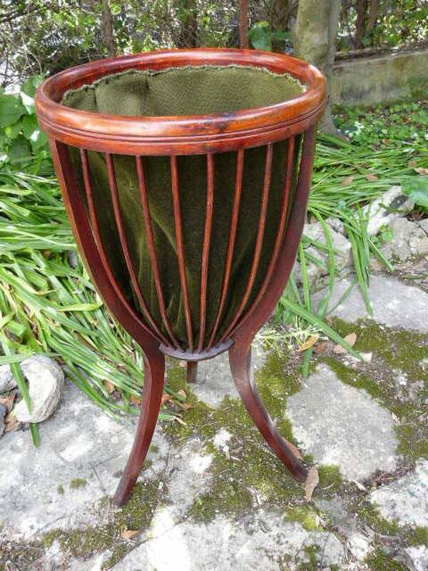 Ancienne travailleuse corbeille bois courbé art déco