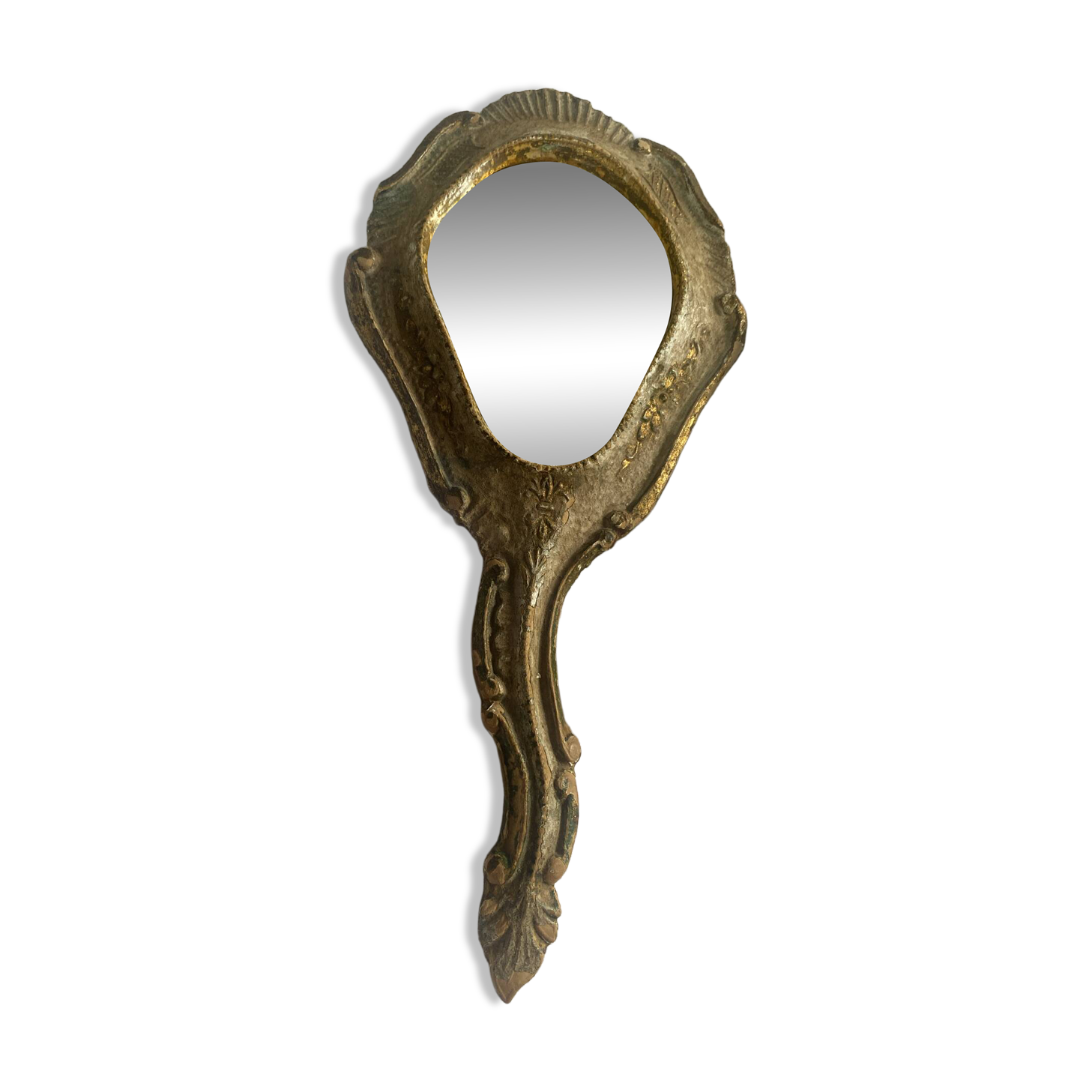 Patinated wooden Florentine hand mirror