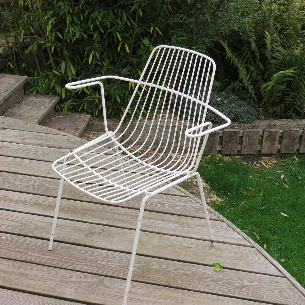1960s Mid-century White Metal Garden Chair