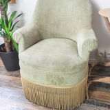 Vintage pistachio green velvet toad chair