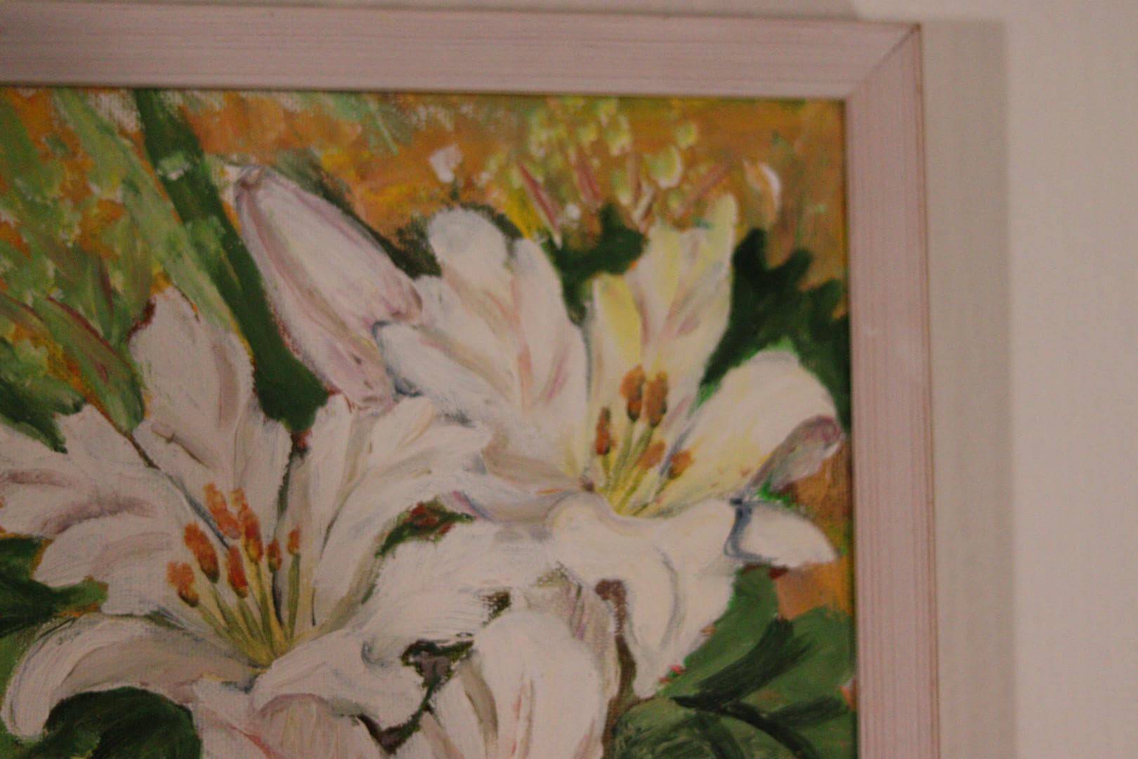 Original Swedish oil on panel from the mid-century – white lilies