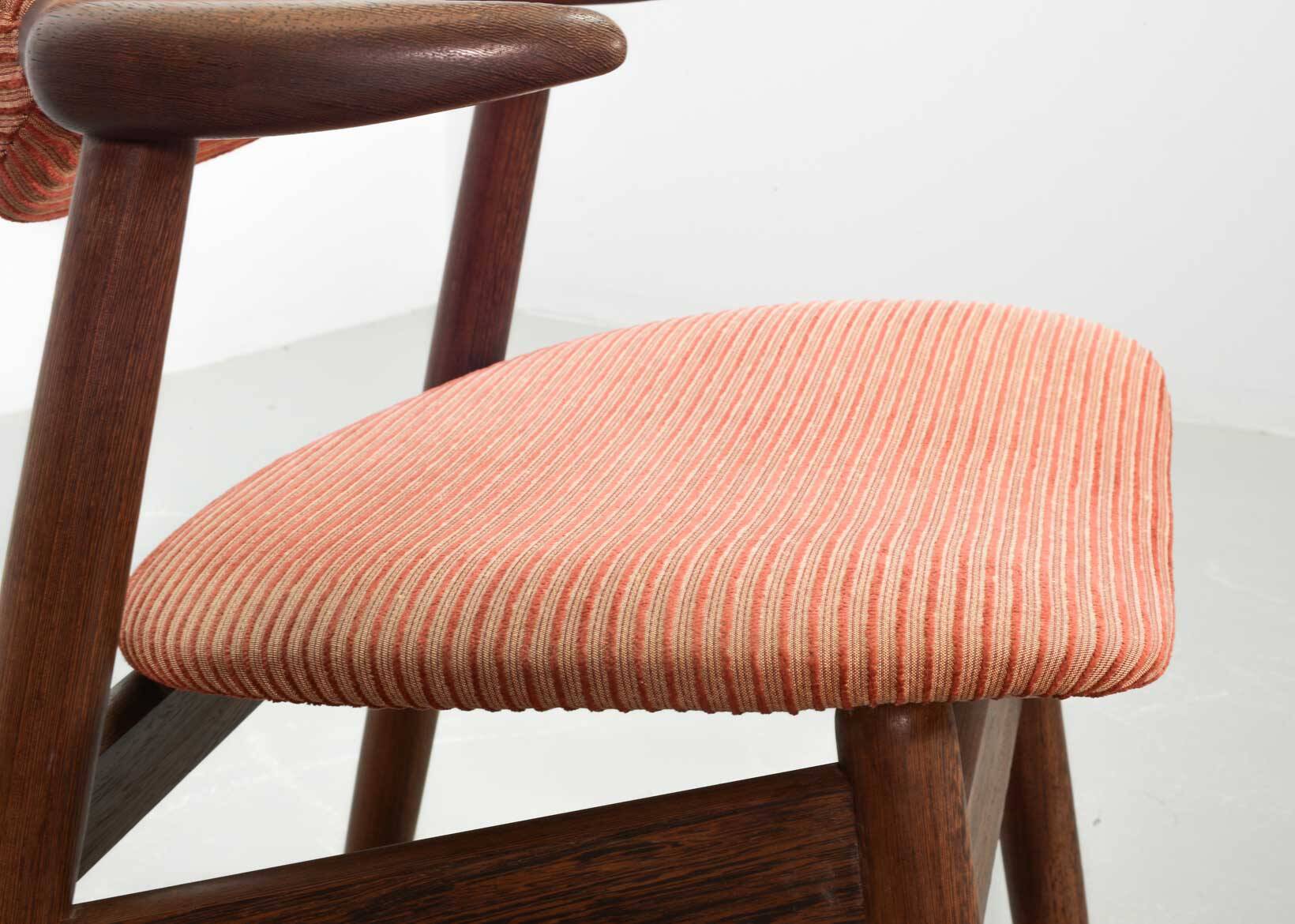 4 Wenge Cowhorn Tijsseling Dining Chairs with Stone Red Fabric, Hulmefa 60s