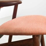 4 Wenge Cowhorn Tijsseling Dining Chairs with Stone Red Fabric, Hulmefa 60s