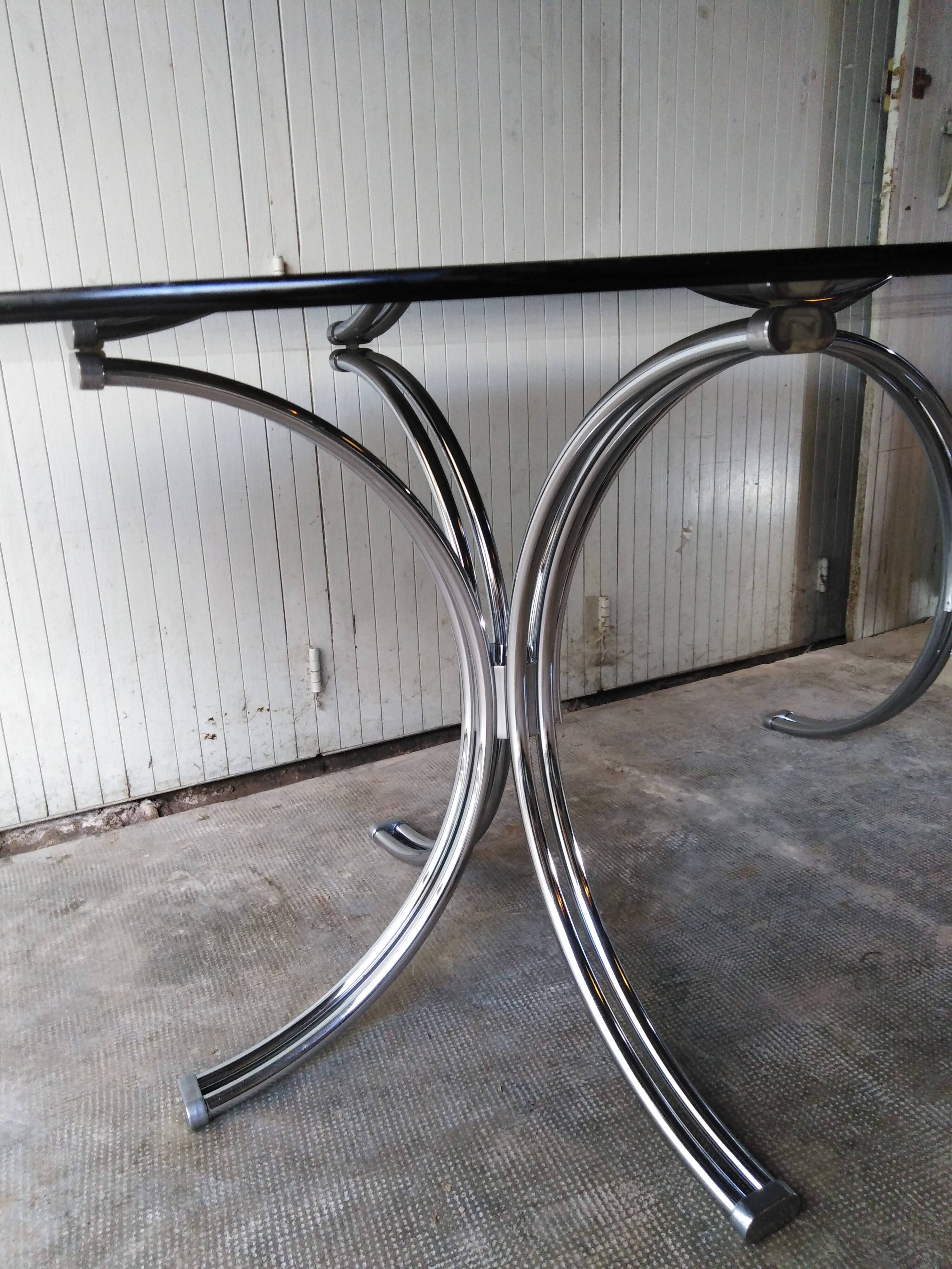 Large table Roche Bobois 1970 glass and chrome 8 pers