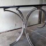 Large table Roche Bobois 1970 glass and chrome 8 pers
