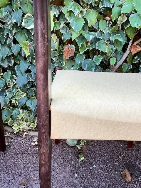 6 Scandinavian chairs with pale yellow skai seats