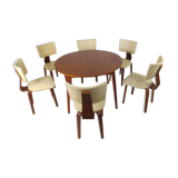 Set of 6 mid-century modernist lounge chairs in plywood - extension table by Cor Alons for Gouda den Boer