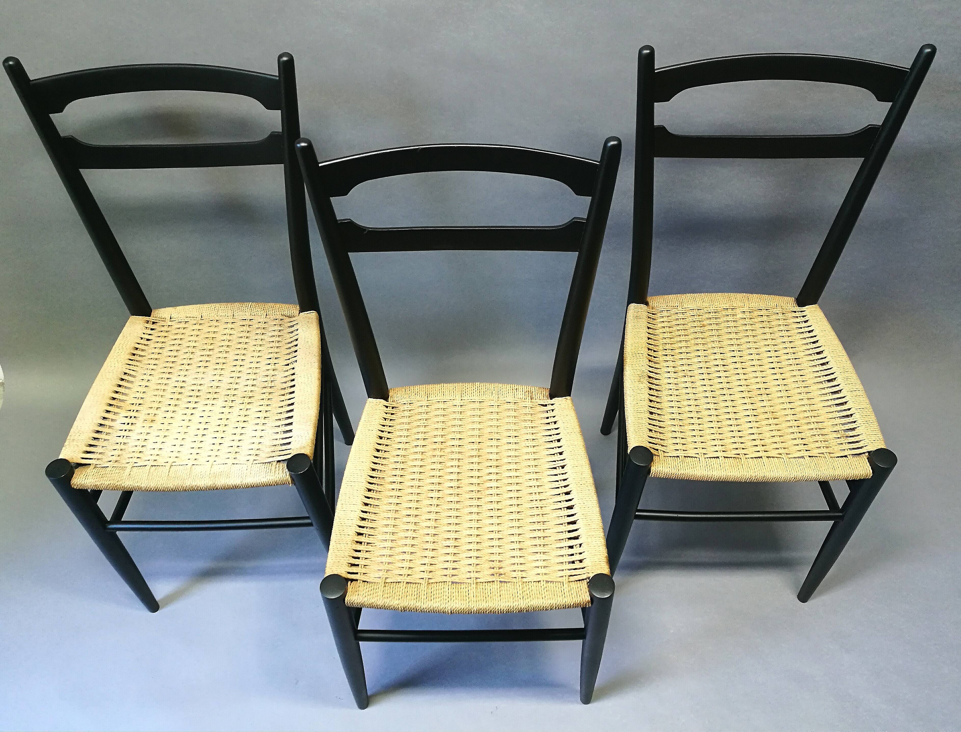 Italian chair in black ash and rope