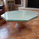 Table basse de forme octogonale en pierre naturelle et verre année 80/90