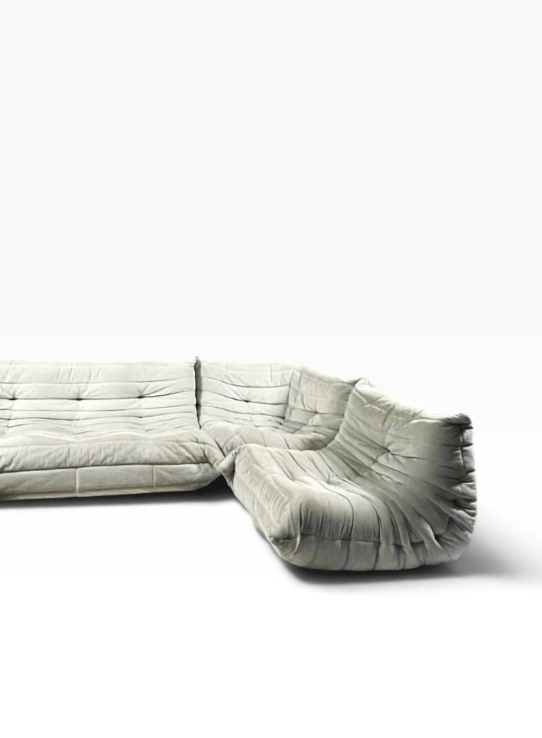 Modular Togo sofa in greige velvet by Ducaroy, Ligne Roset.